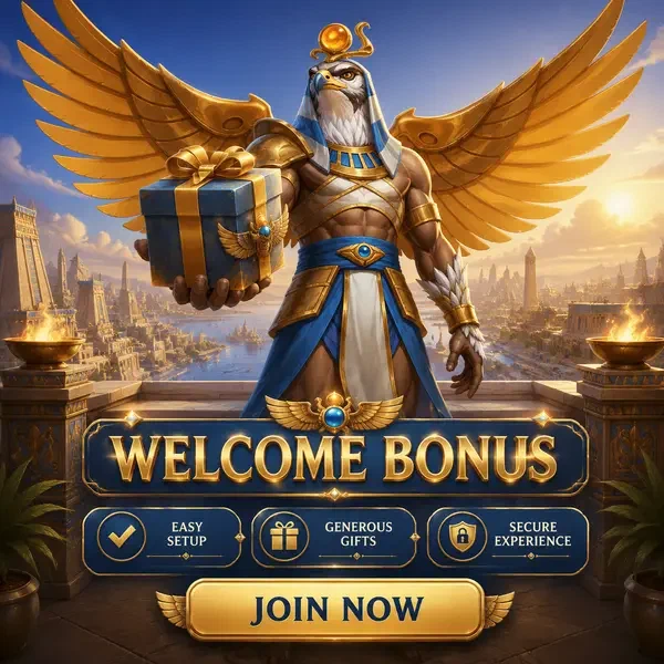 Der Sky Warden überreicht dem neuen Spieler, der AmunRa Casino beitritt, ein Willkommensbonus-Geschenk